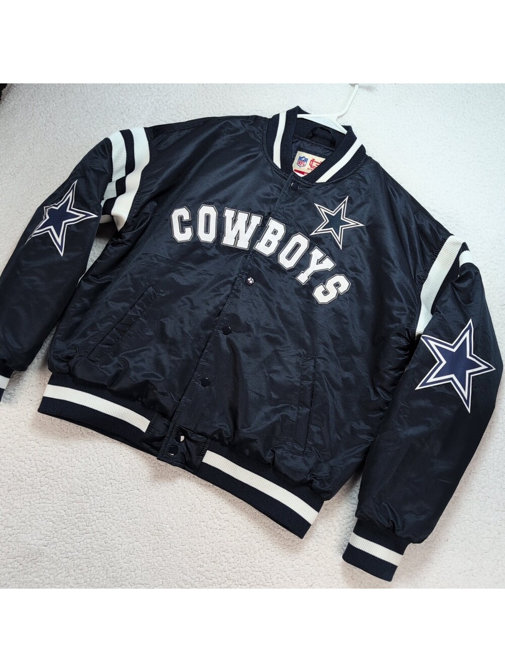 NFL Ultra Game Dallas Cowboys Satin Bomber Jacket Men's Medium Embroidered Logos